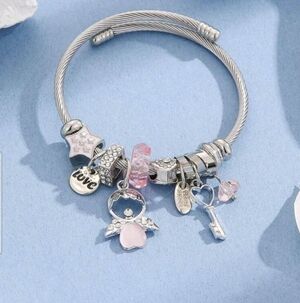 Chic Silver Bracelet with Pink Charms